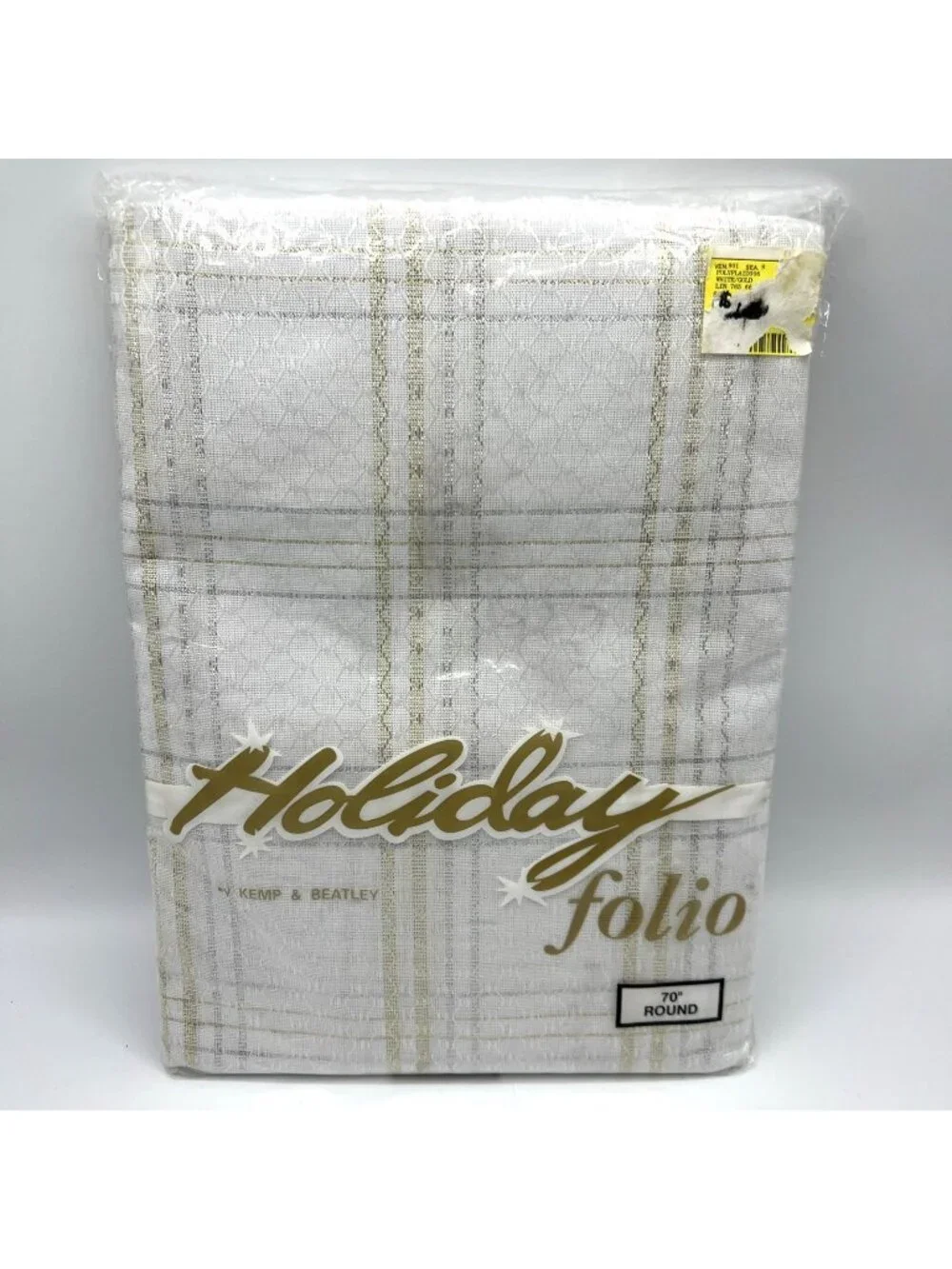 Kemp & Beatley Tablecloth White Woven Gold Silver 70 In Round 6 Napkins